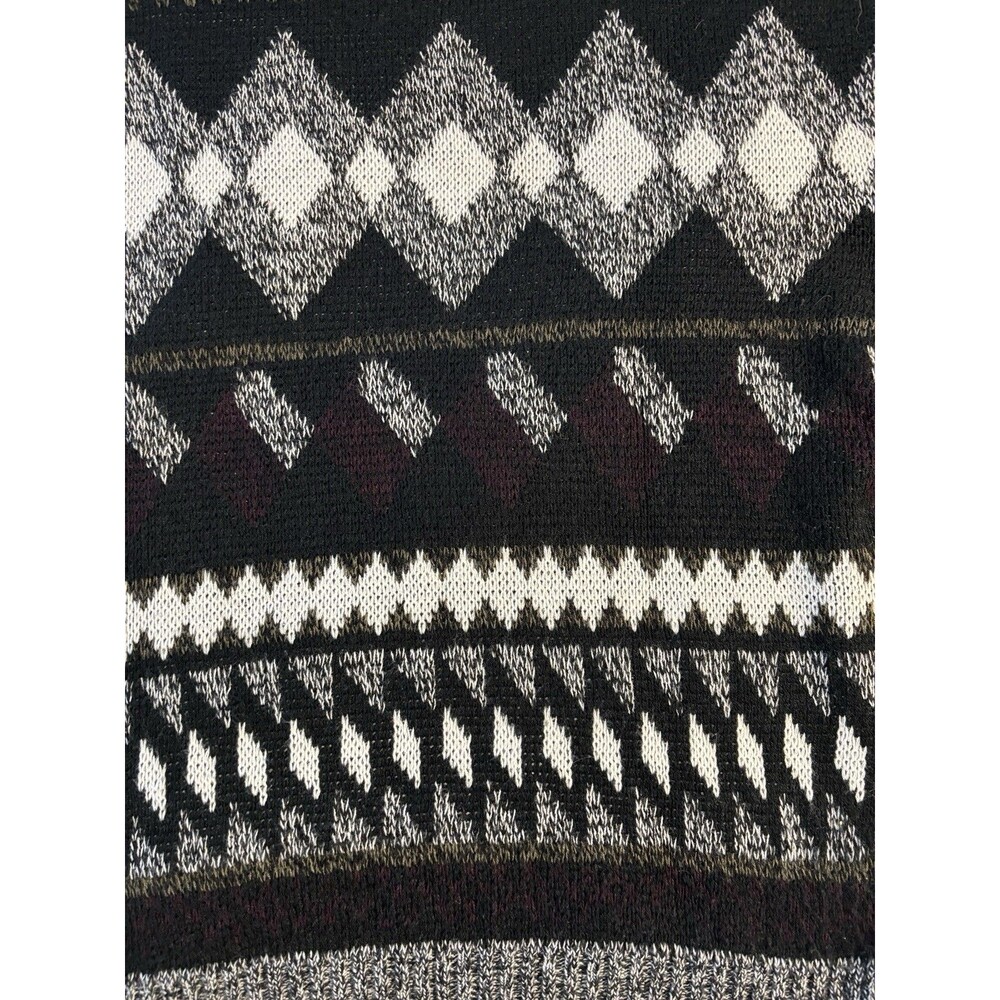 VTG 80s Geometric Pattern Sweater Adult Medium Black Gray Grandpa Cosby